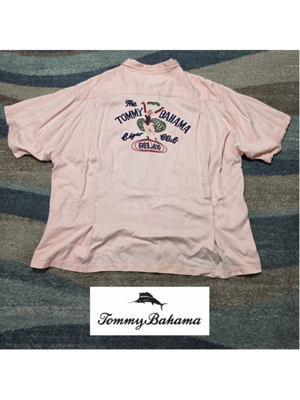 Tommy Bahama Pink Rayon Shirt XL Cigar Club Embroidered Back Logo